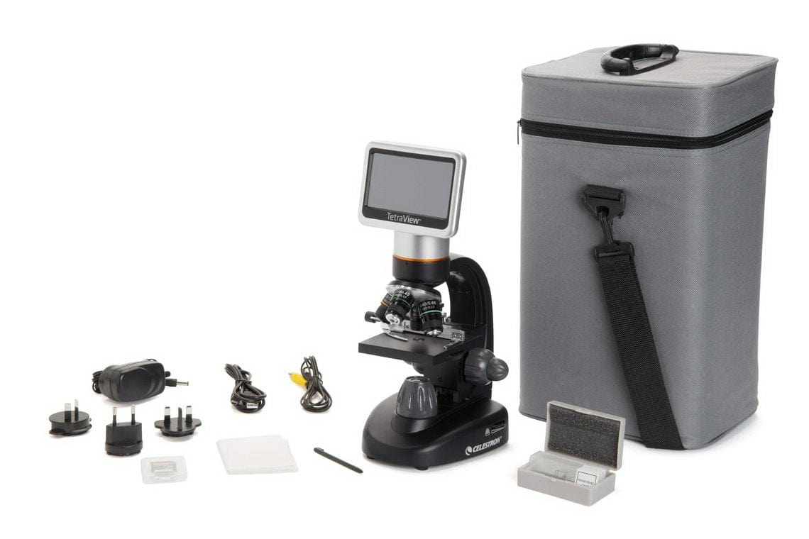 Fisher Anatomical Celestron™ TetraView Microscope – Rotating LCD Head, Achromatic 4X/10X/20X/40X Objectives, Mechanical Stage S05039